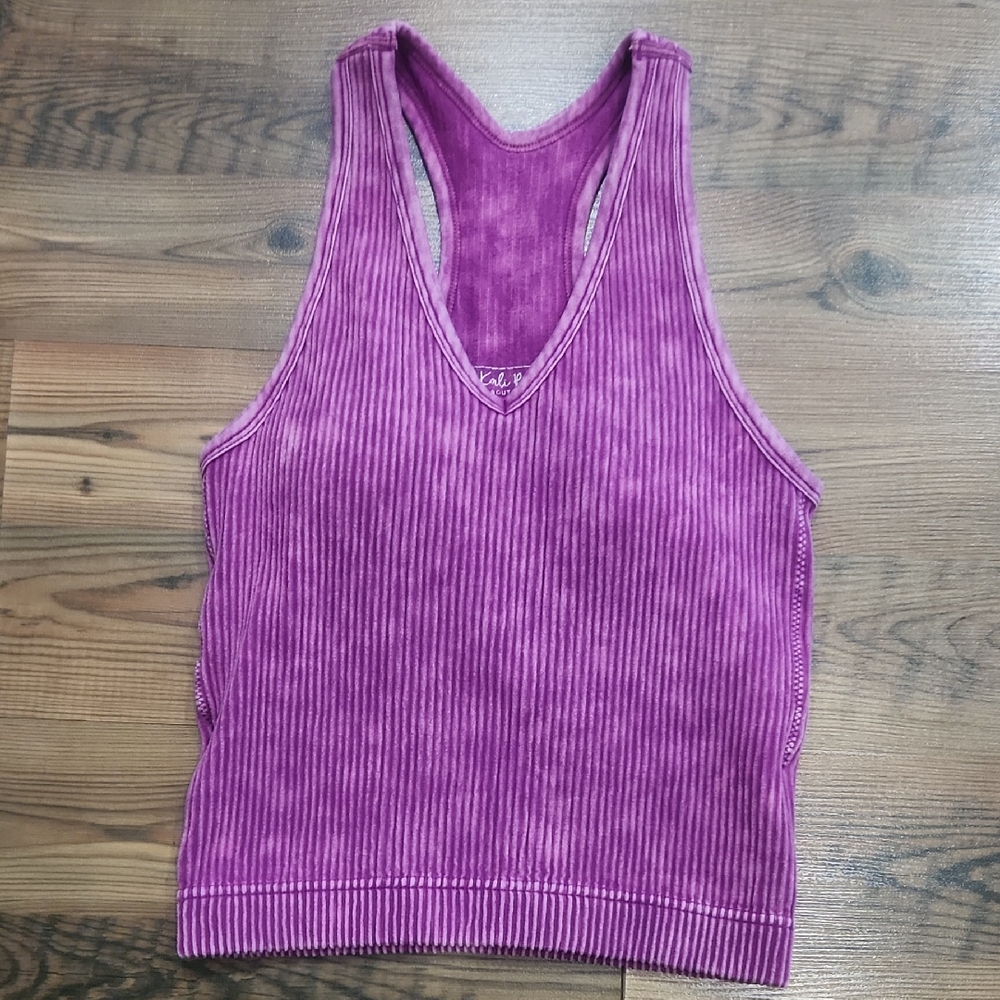 Kali Rose Ribbed Longline Bra Top tank sporty Fuschia Soft Large‎ athletic Boho